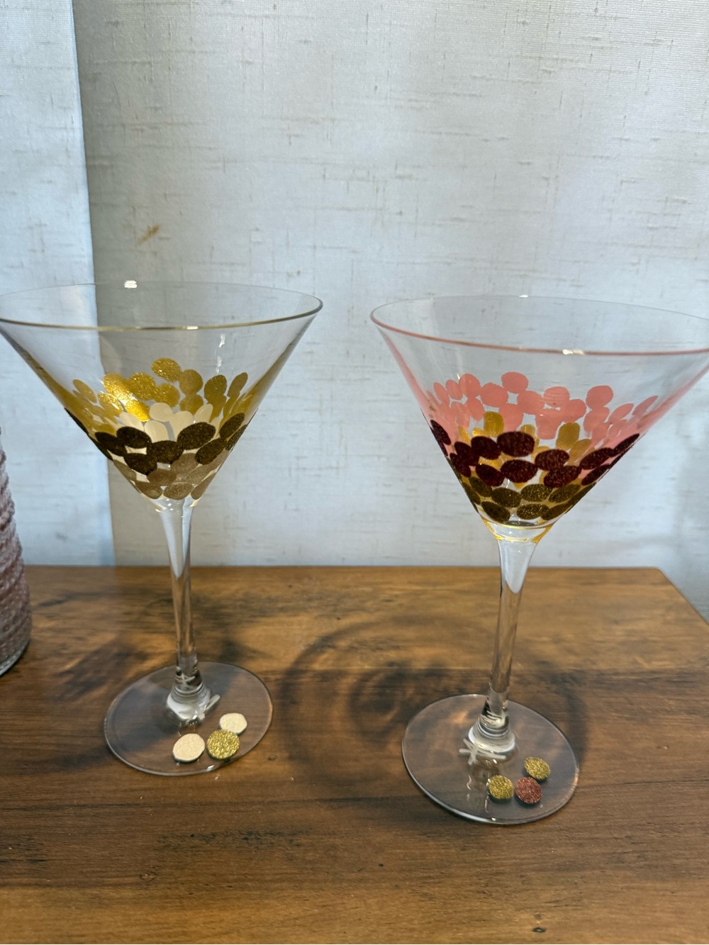 2 Alee margarita/martini glasses. Glittery, polka dot design. 8oz